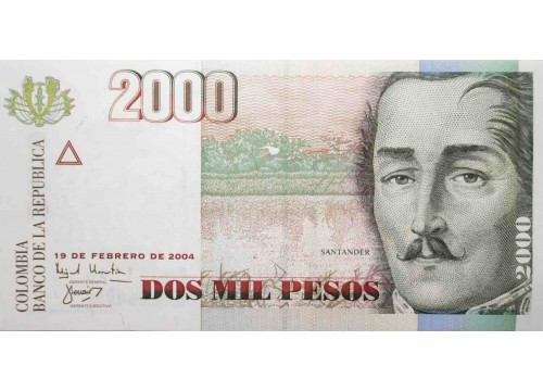 Банкнота Колумбия 2000 (две тысячи) песо 2004 год. Pick 451i. UNC