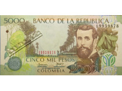 Банкнота Колумбия 5000 (пять тысяч) песо 2009 год. Pick 452k. UNC