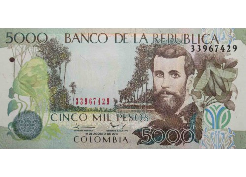 Банкнота Колумбия 5000 (пять тысяч) песо 2013 год. Pick 452o. UNC