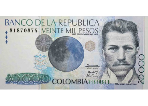 Банкнота Колумбия 20000 (двадцать тысяч) песо 2008 год. Pick 454t. UNC