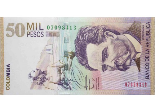 Банкнота Колумбия 50000 (пятьдесят тысяч) песо 2014 год. Pick 455. UNC