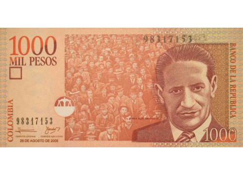 Банкнота Колумбия 1000 (тысяча) песо 2008 год. Pick 456k. UNC