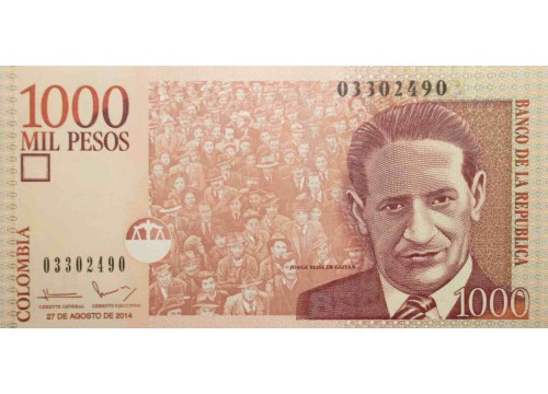 Банкнота Колумбия 1000 (тысяча) песо 2014 год. Pick 456q. UNC