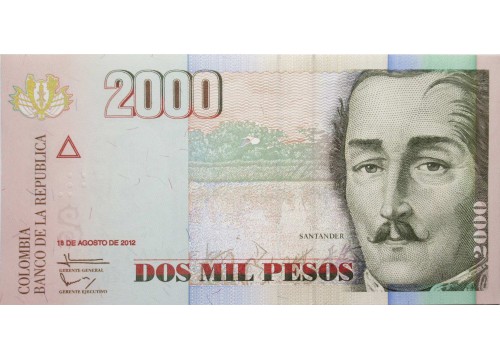 Банкнота Колумбия 2000 (две тысячи) песо 2012 год. Pick 457. UNC