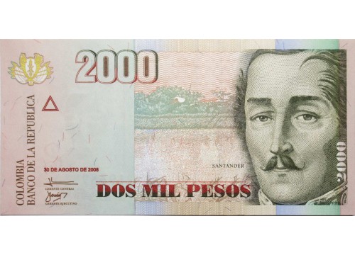 Банкнота Колумбия 2000 (две тысячи) песо 2008 год. Pick 457j. UNC
