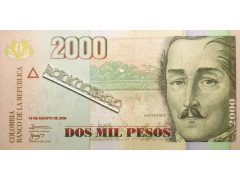 Банкнота Колумбия 2000 (две тысячи) песо 2009 год. Pick 457l. UNC