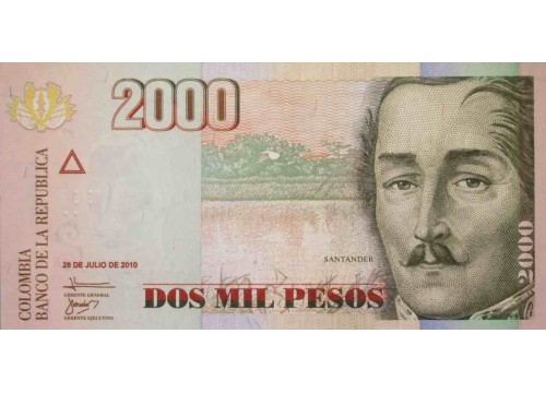 Банкнота Колумбия 2000 (две тысячи) песо 2010 год. Pick 457n. UNC