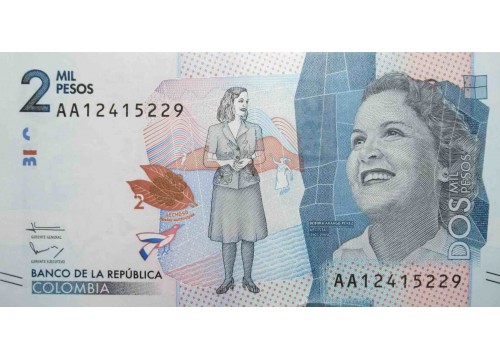 Банкнота Колумбия 2000 (две тысячи) песо 2015 год. Pick 458. UNC