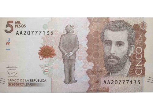 Банкнота Колумбия 5000 (пять тысяч) песо 2015 год. Pick 459. UNC