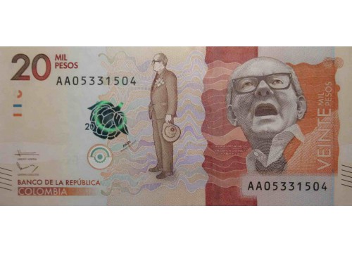 Банкнота Колумбия 20000 (двадцать тысяч) песо 2015 год. Pick 461. UNC