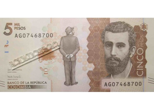 Банкнота Колумбия 5000 (пять тысяч) песо 2018 год. Pick 459. UNC