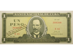 Банкнота Куба 1 (один) песо 1967 год. Pick 102a. UNC
