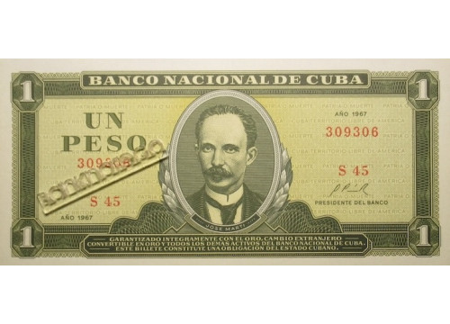 Банкнота Куба 1 (один) песо 1967 год. Pick 102a. UNC