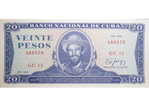 Банкнота Куба 20 (двадцать) песо 1990 год. Pick 105d. UNC