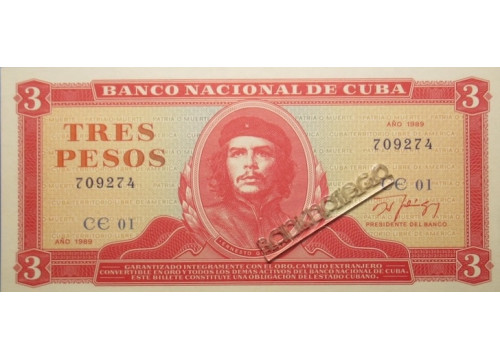 Банкнота Куба 3 (три) песо 1989 год. Pick 107b2. UNC
