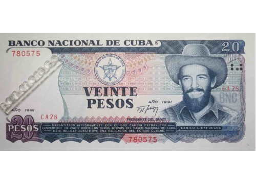 Банкнота Куба 20 (двадцать) песо 1991 год. Pick 110. UNC