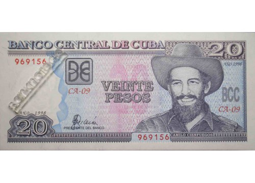 Банкнота Куба 20 (двадцать) песо 1998 год. Pick 118. UNC