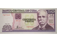 Банкнота Куба 50 (пятьдесят) песо 2002 год. Pick 123a. UNC
