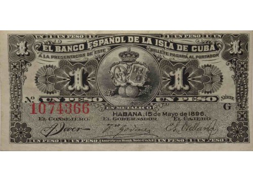 Банкнота Куба 1 (один) песо 1896 год. Pick 47a. UNC