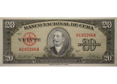Банкнота Куба 20 (двадцать) песо 1958 год. Pick 80b. UNC