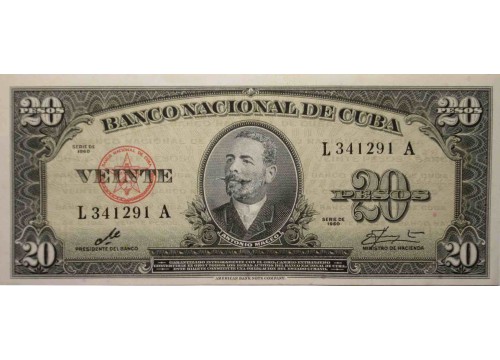 Банкнота Куба 20 (двадцать) песо 1960 год. Pick 80c. UNC