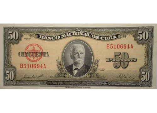 Банкнота Куба 50 (пятьдесят) песо 1958 год. Pick 81b. UNC