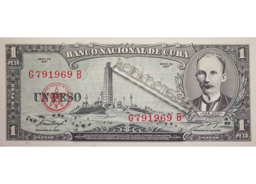 Банкнота Куба 1 (один) песо 1957 год. Pick 87b. UNC