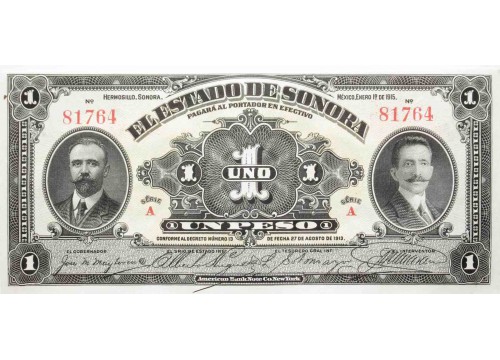 Банкнота Мексика 1 (один) песо 1915 год. Pick S1071. UNC