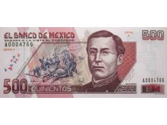 Банкнота Мексика 500 (пятьсот) новых песо 1992 год. Pick 104. Серия D. UNC