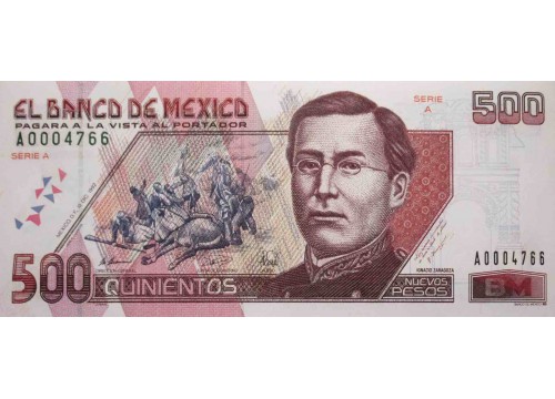 Банкнота Мексика 500 (пятьсот) новых песо 1992 год. Pick 104. Серия D. UNC
