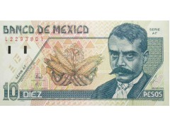 Банкнота Мексика 10 (десять) песо 1996 год. Pick 105b. Серия AF. UNC