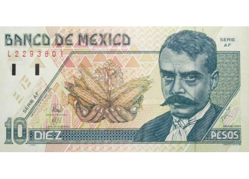 Банкнота Мексика 10 (десять) песо 1996 год. Pick 105b. Серия AF. UNC