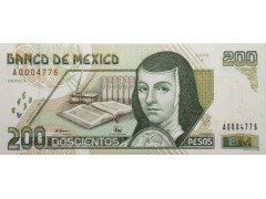 Банкнота Мексика 200 (двести) песо 1995 год. Pick 109a. Серия A. UNC