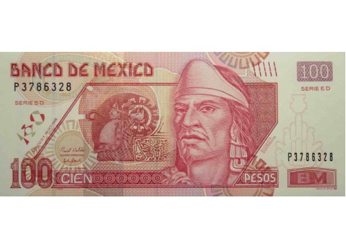 Банкнота Мексика 100 (сто) песо 2008 год. Pick 118a2. Серия ED. UNC