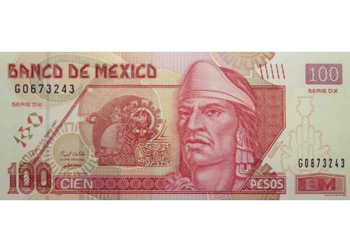 Банкнота Мексика 100 (сто) песо 2007 год. Pick 118j1. Серия DX. UNC