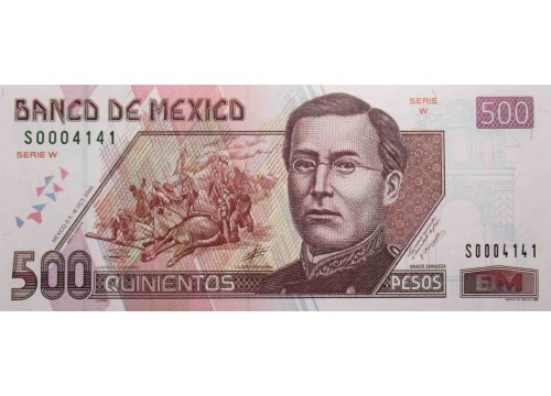 Банкнота Мексика 500 (пятьсот) песо 2000 год. Pick 120a1. Серия W. UNC