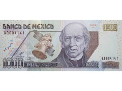 Банкнота Мексика 1000 (тысяча) песо 2002 год. Pick 121. Серия A. UNC