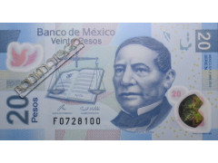 Банкнота Мексика 20 (двадцать) новых песо 2010 год. Pick 122n. Серия F. UNC