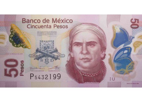 Банкнота Мексика 50 (пятьдесят) песо 2016 год. Pick 123A. Серия U. UNC