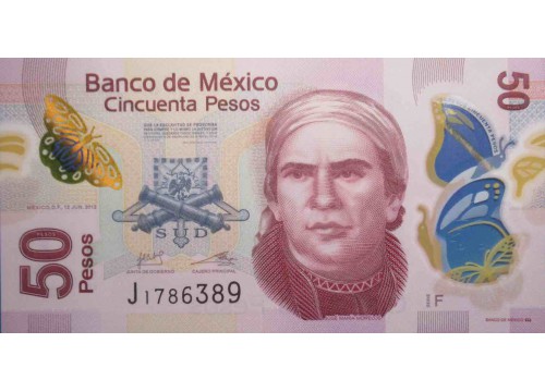 Банкнота Мексика 50 (пятьдесят) песо 2012 год. Pick 123Aa. Серия F. UNC