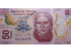 Банкнота Мексика 50 (пятьдесят) песо 2012 год. Pick 123Ay. Серия U. UNC