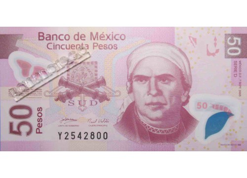Банкнота Мексика 50 (пятьдесят) песо 2005 год. Pick 123d. Серия D. UNC