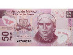 Банкнота Мексика 50 (пятьдесят) песо 2008 год. Pick 123e. Серия J. UNC