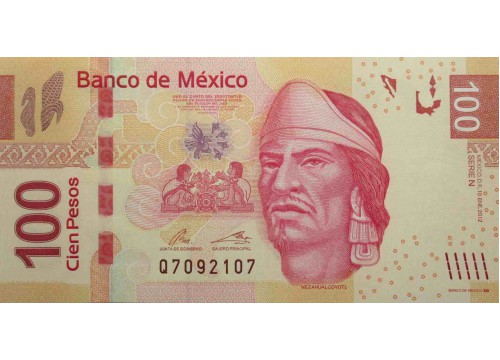 Банкнота Мексика 100 (сто) песо 2012 год. Pick 124n. Серия N. UNC