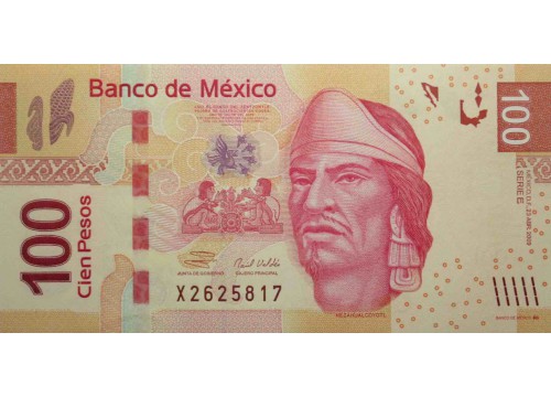 Банкнота Мексика 100 (сто) песо 2009 год. Pick 124b. Серия E. UNC