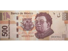 Банкнота Мексика 500 (пятьсот) песо 2010 год. Pick 126a. Серия A. UNC