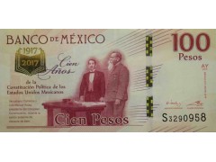 Банкнота Мексика 100 (сто) песо 2016 год. Pick 130b. Серия AY. UNC