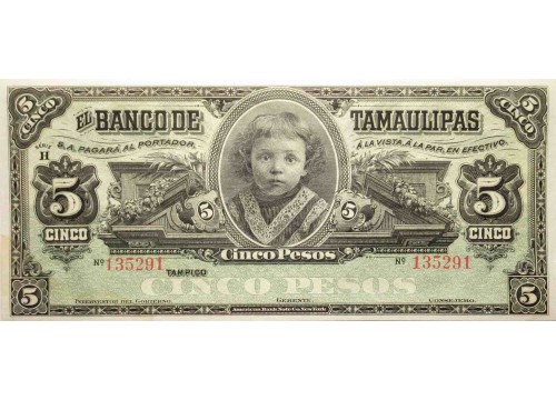 Банкнота Мексика 5 (пять) песо 1902-14 год. Pick S429d. UNC