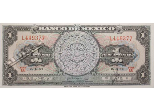 Банкнота Мексика 1 (один) песо 1954 год. Серия EE. Pick 56a2. UNC