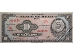 Банкнота Мексика 10 (десять) песо 1965 год. Серия BAQ. Pick 58k1. UNC